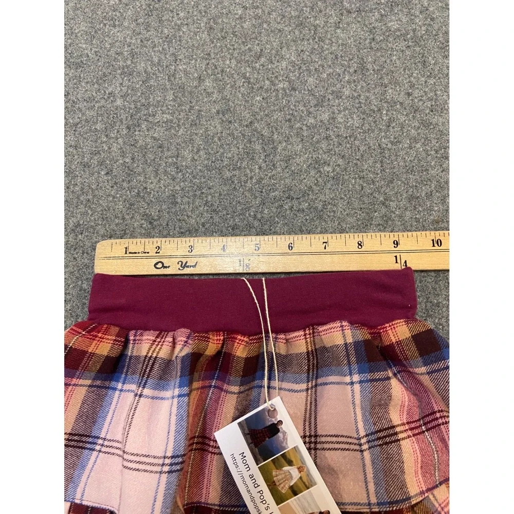 Girls Flannel Mom and Pop's Kids Midi Skirt Size 3 Pink Plaid Upcycled Lace
